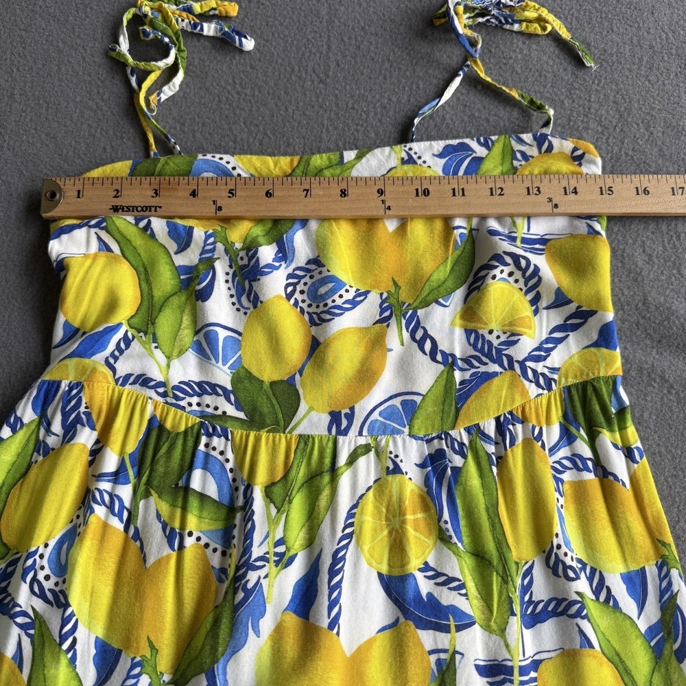 Kenny Flowers Dress Womens Large Lemon Print Smocked Maxi Tropical Sundress - Picture 7 of 9